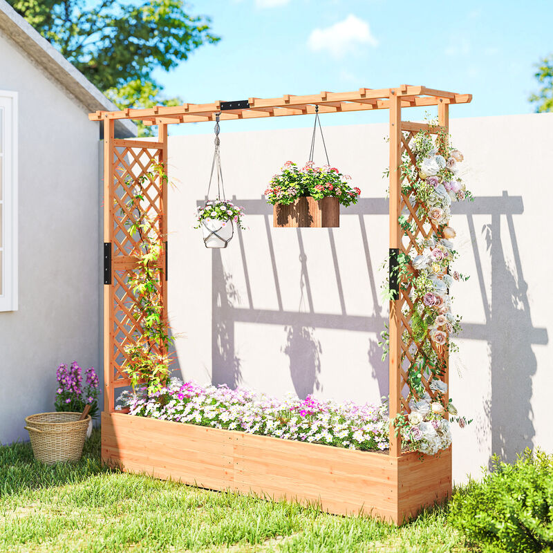 Hivvago Wood Planter Box with Roof and Trellis for Flowers image number 1