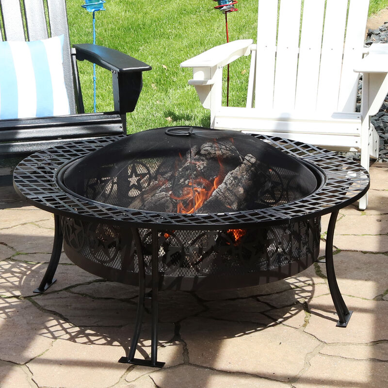 Sunnydaze 40 in Four Star Steel Fire Pit with Spark Screen and Poker image number 1