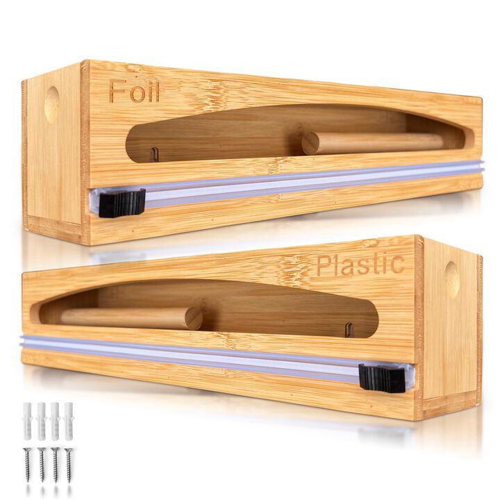 NovaNest Wrap Organizer Dispenser with Cutter, (2 Piece Set), Fits 12"" Rolls, Plastic Wrap, Aluminum Foil, Wax Paper, Saran Wra