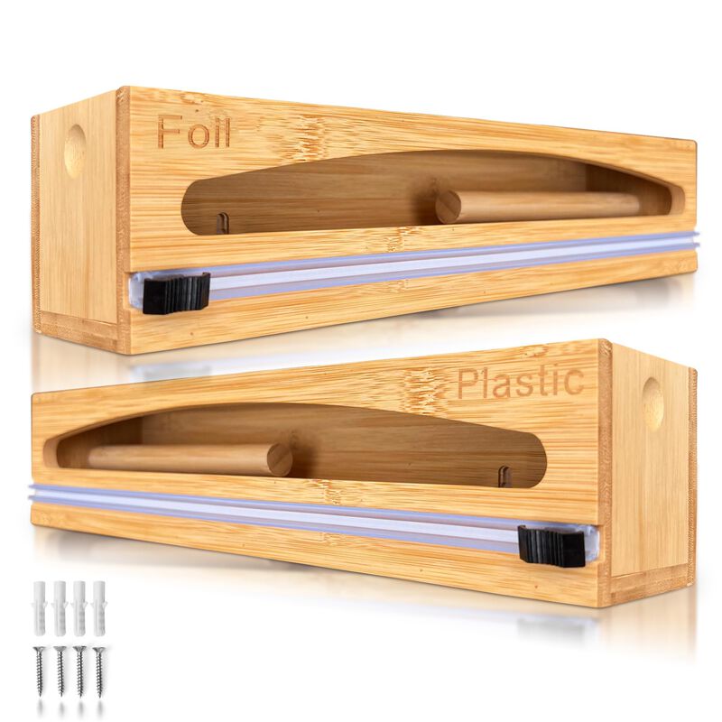 NovaNest Wrap Organizer Dispenser with Cutter, (2 Piece Set), Fits 12"" Rolls, Plastic Wrap, Aluminum Foil, Wax Paper, Saran Wra