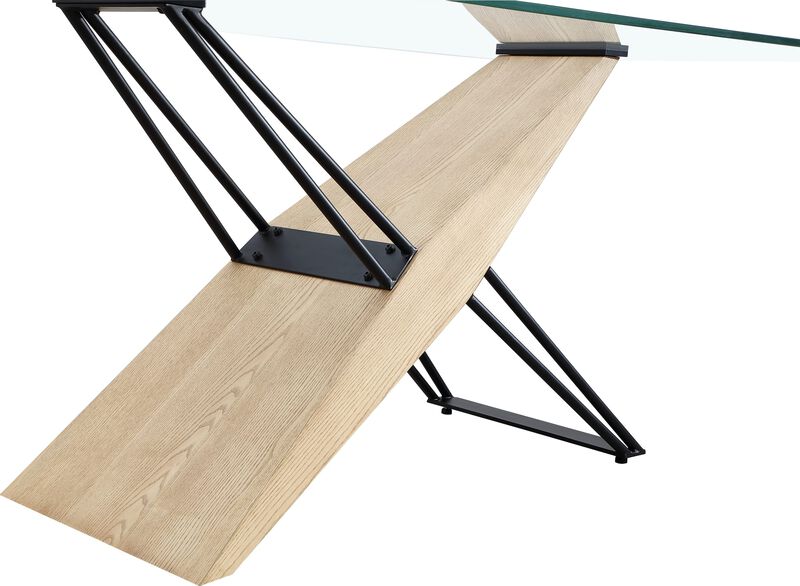 Aere Glass, Wood and Metal Rectangular Dining Table in Natural Ash and Black