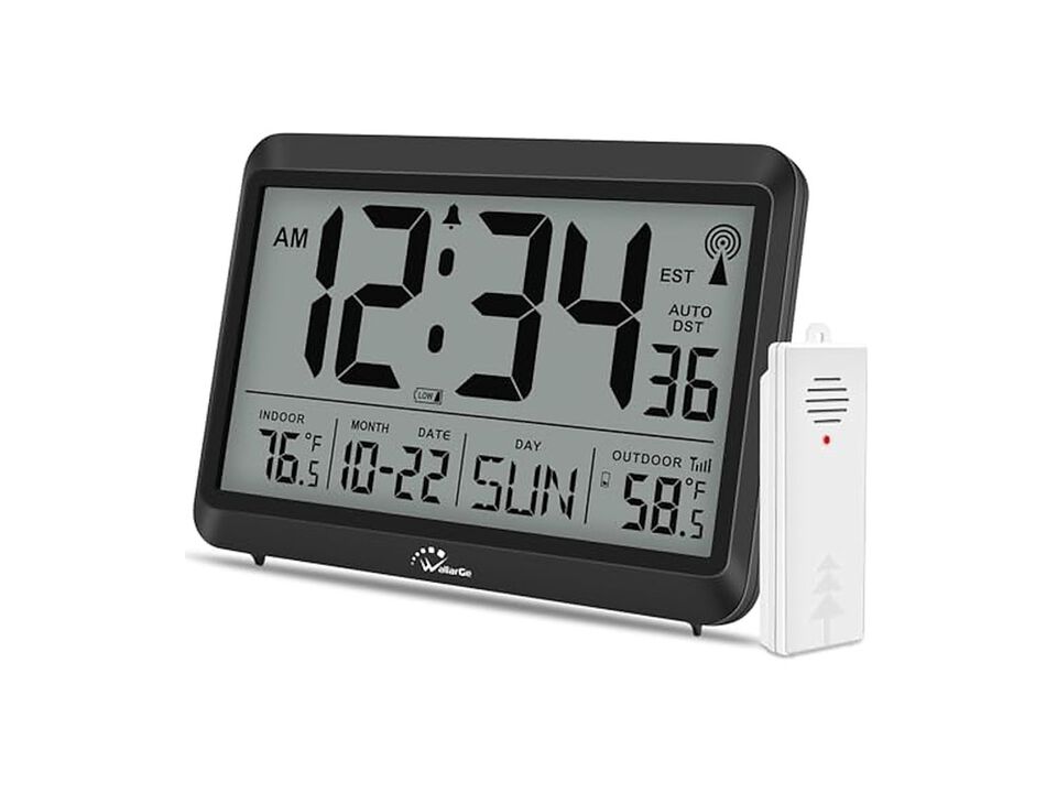 Atomic Temperature Digital Self Setting Wall Clock Outdoor Battery Operated