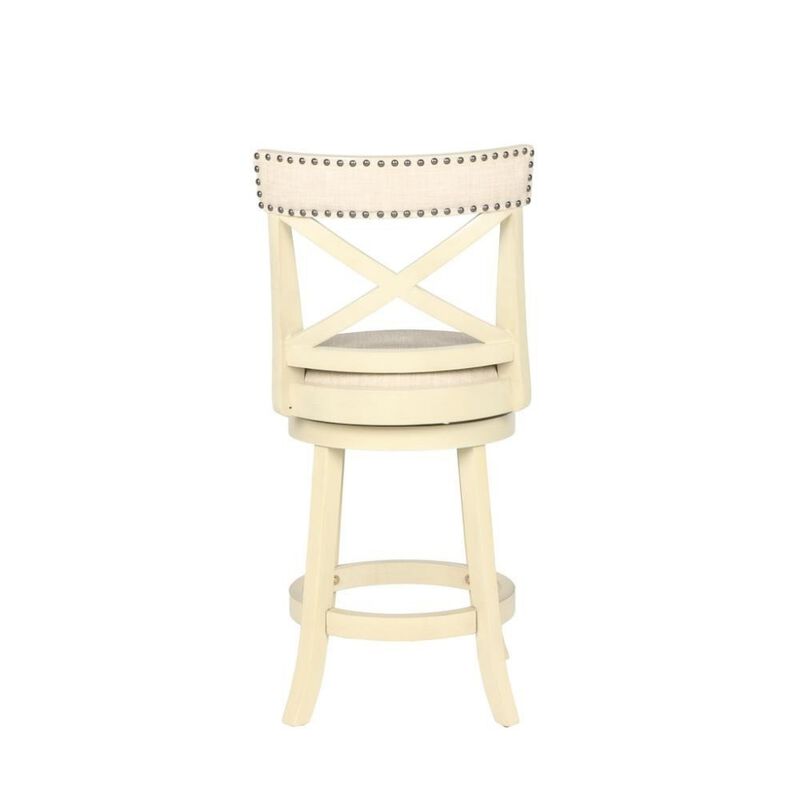 24-Inch Wood Counter Stool 360 Swivel Fabric Seat Ant White image number 1