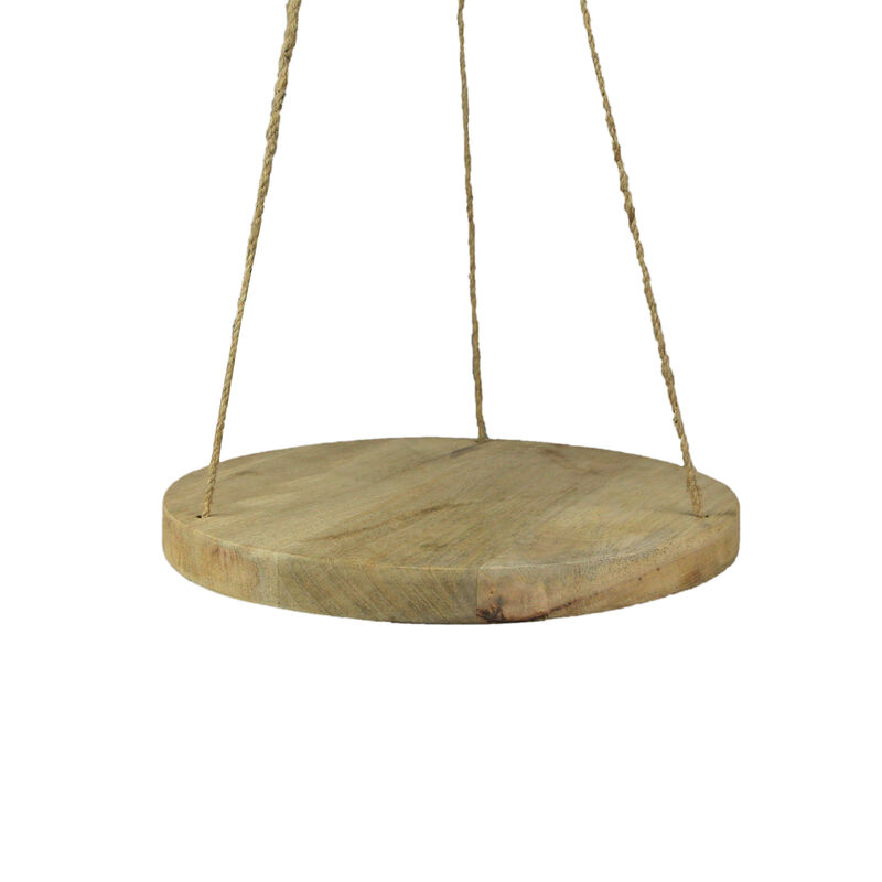 Set of 3 Primitive Country Wooden Disc and Jute Rope Hanging Plant Stands image number 1