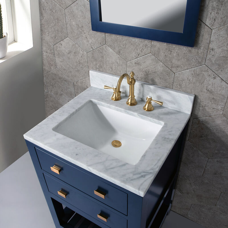 Madalyn 24 In. Single Sink Carrara White Marble Countertop Bath Vanity in Monarch Blue
