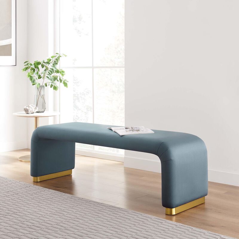 Modway EEI-6734-BRA-CAB Koda Performance Velvet Waterfall Long Bench, Brass Cadet Blue image number 1