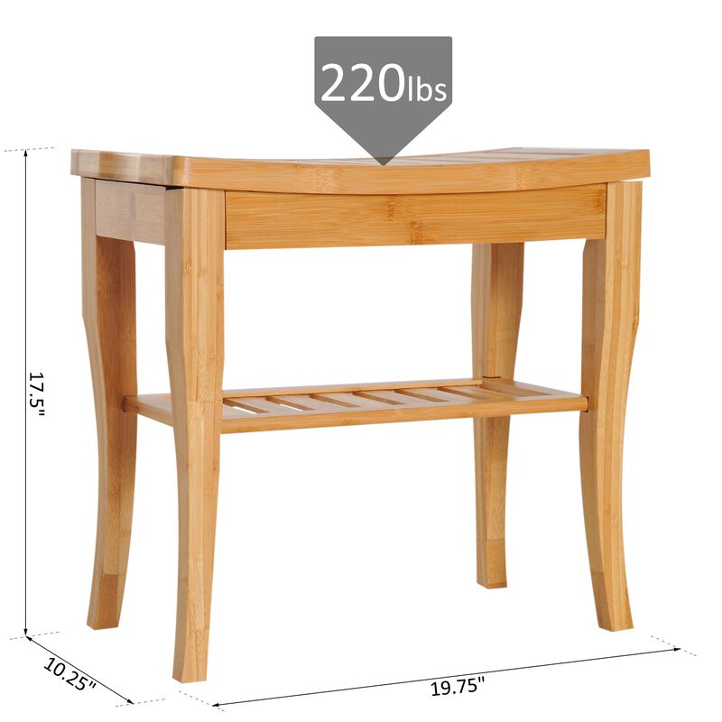 Natural Spa Seat: 20" 2-Tier Bamboo Shower Bench & Organizer