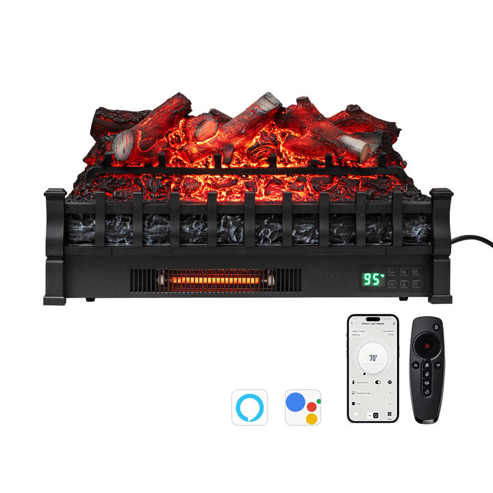 Infrared Quartz WiFi Electric Fireplace Insert with Realistic Lemonwood Logs-Black