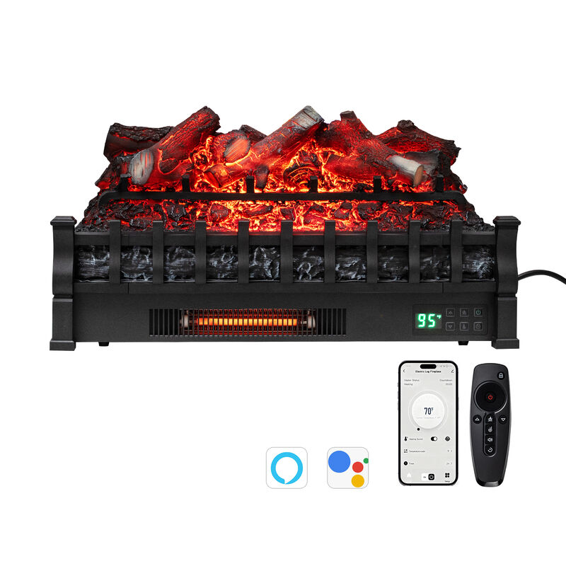 Infrared Quartz WiFi Electric Fireplace Insert with Realistic Lemonwood Logs-Black image number 0