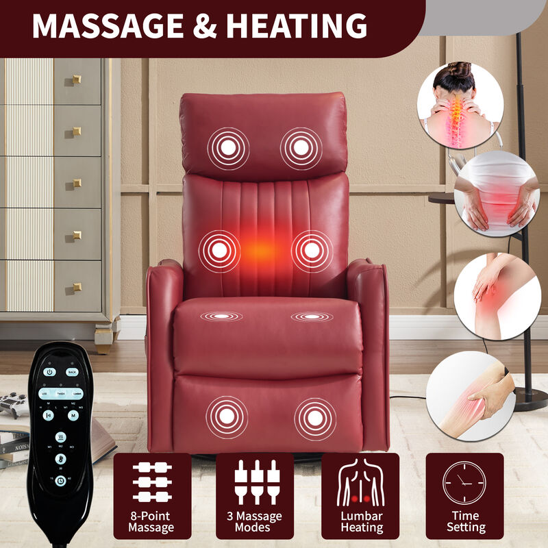Faux Leather Manual Recliner Chair with Heat and Massage, Living Room Rocker and Swivel Chair image number 8