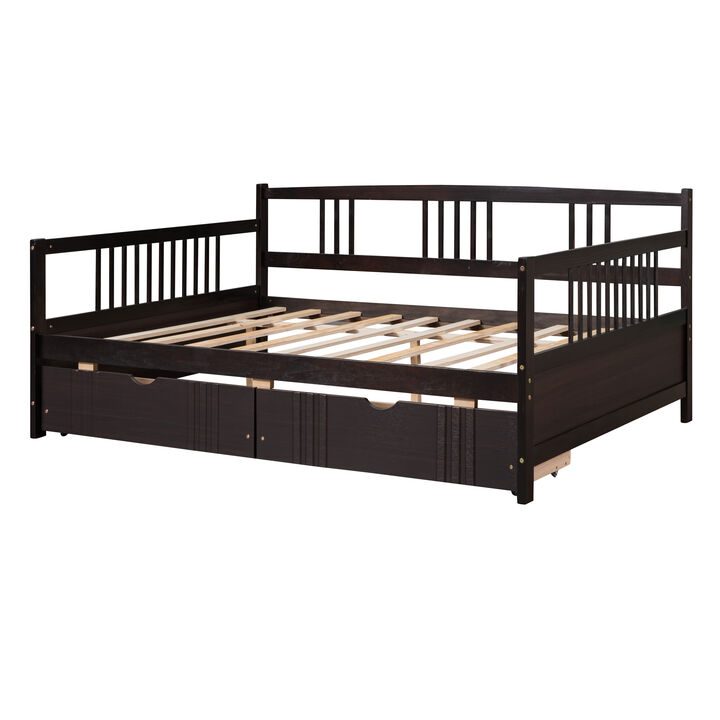Whisen Full Size Wood Daybed with 2 Drawers, 78.2"x57.5", Solid Wood, for Bedroom Living Room