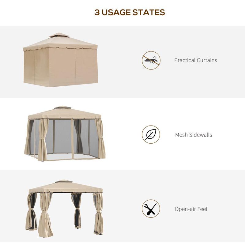 Hivvago 10' x 10' Outdoor Gazebo Canopy with Netting and Curtains image number 5