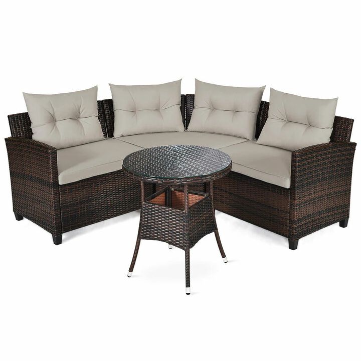 Mondawe 4 Pieces Outdoor Cushioned Rattan Furniture Set