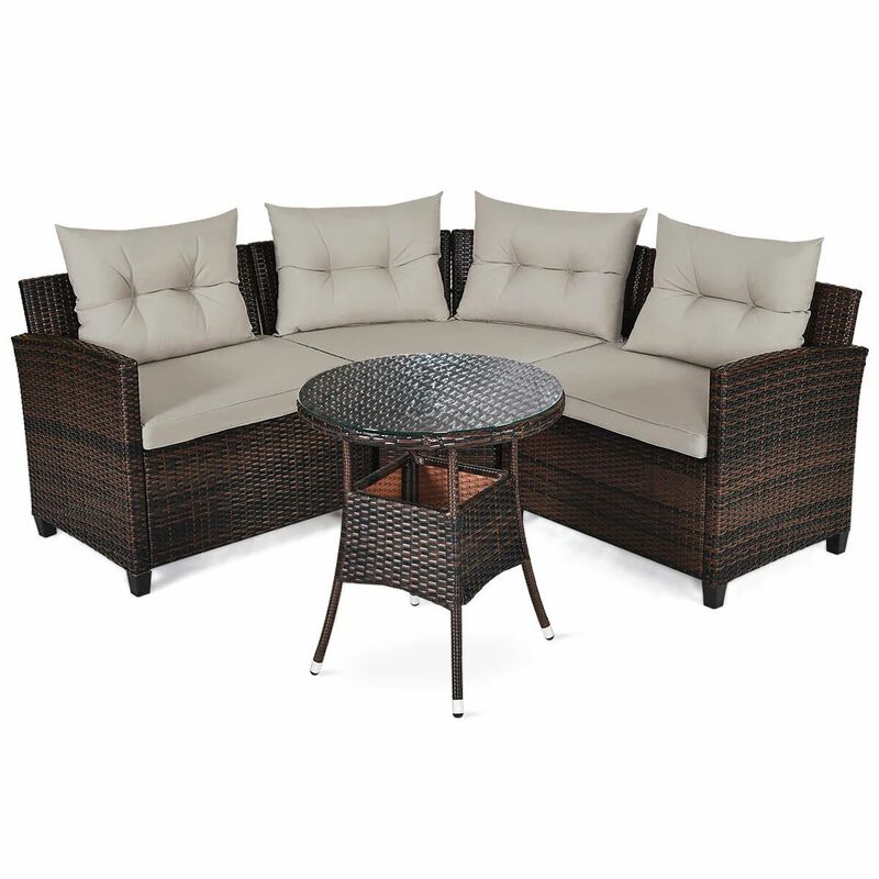 Mondawe 4 Pieces Outdoor Cushioned Rattan Furniture Set