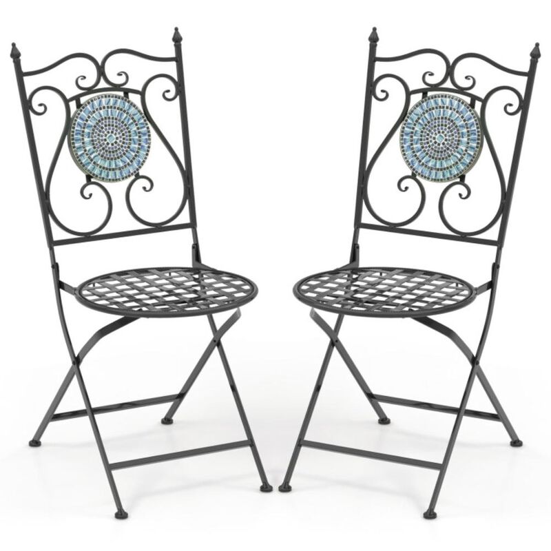 Hivvago Set of 2 Patio Mosaic Chairs Metal Folding Chairs