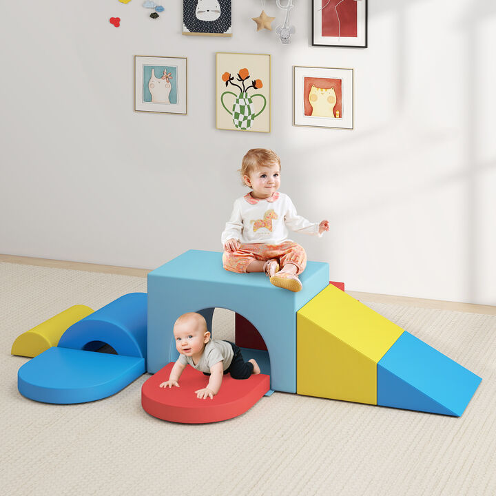 Toddler Soft Play Set, 7-Piece Foam Climbing Blocks with PU Leather