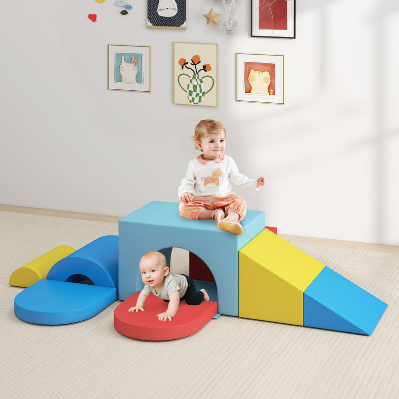Toddler Soft Play Set, 7-Piece Foam Climbing Blocks with PU Leather image number 1