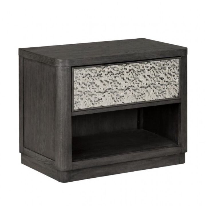 Zoko Nightstand Table with 2 USB Ports, Metal Accents, Ash Gray Wood