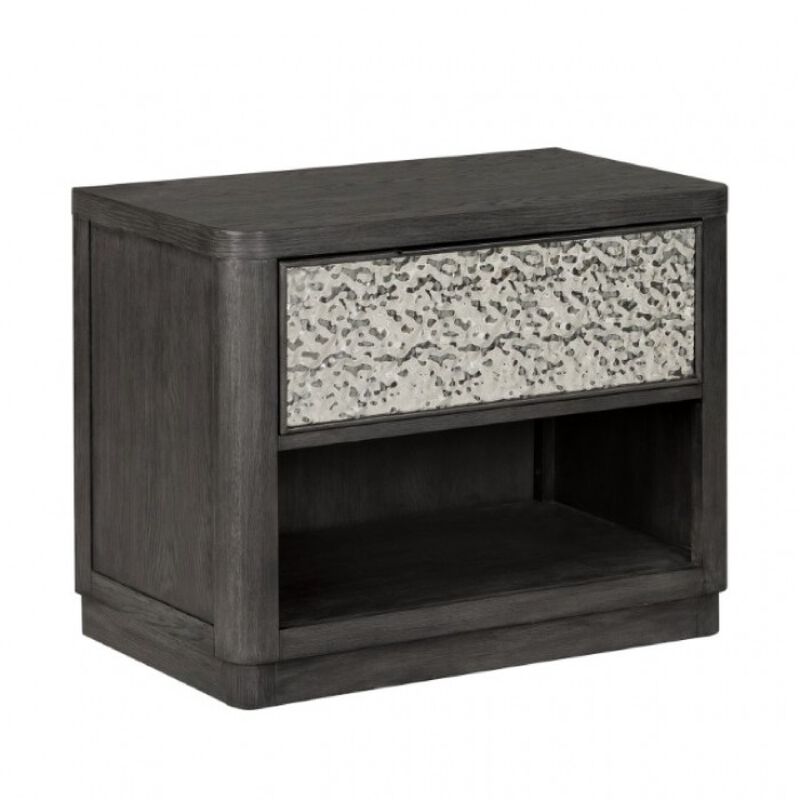 Zoko Nightstand Table with 2 USB Ports, Metal Accents, Ash Gray Wood