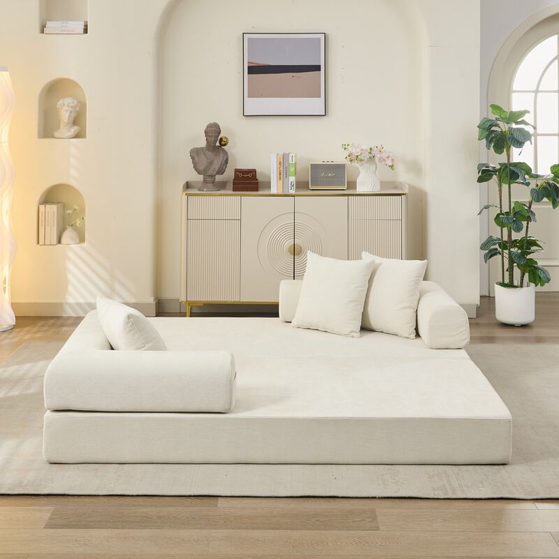 Convertible Folding Mattress Couch, Chenille Floor Sofa with Armrest, Floor Sofa Lounge Couch image number 7