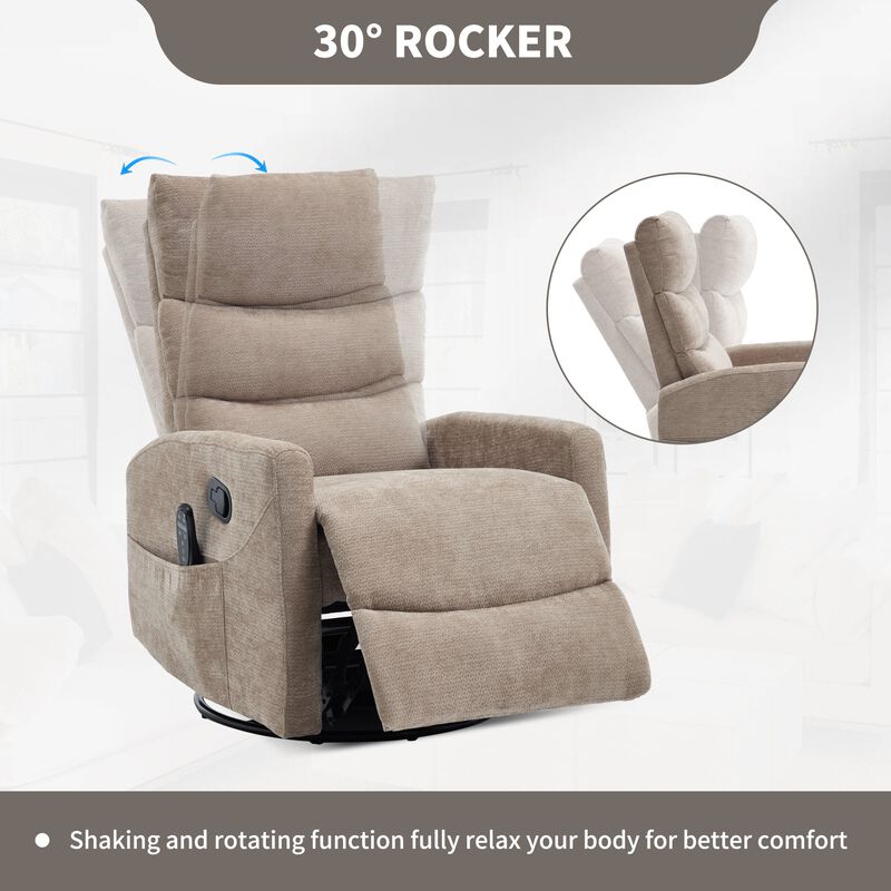 Chenille Manual Recliner Chair Swivel Rocker Recliner with Heat & Massage image number 5