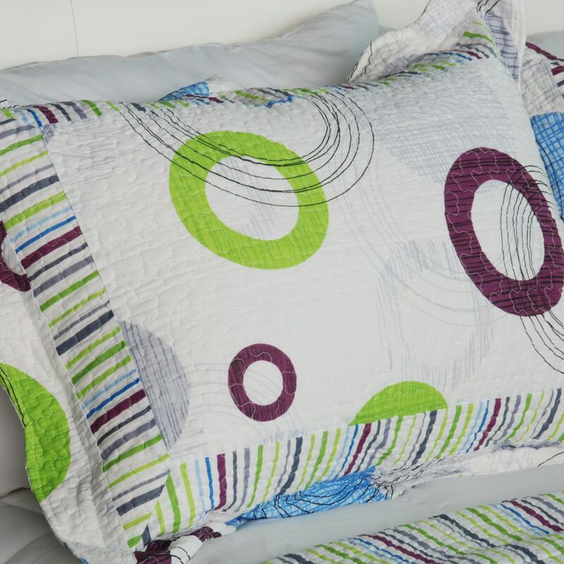 Bubble Ocean King Size 3PC Cotton Quilted Printed Patchwork Style Bedding Set image number 4