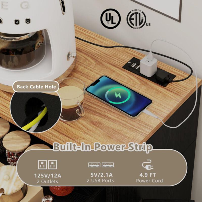 Hivvago Tilt Out Trash Can Cabinet with Outlets and Adjustable Shelf