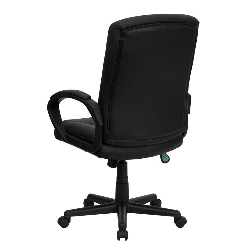 Chelsea Mid-Back Black LeatherSoft Executive Swivel Office Chair with Three Line Horizontal Stitch Back and Arms image number 7