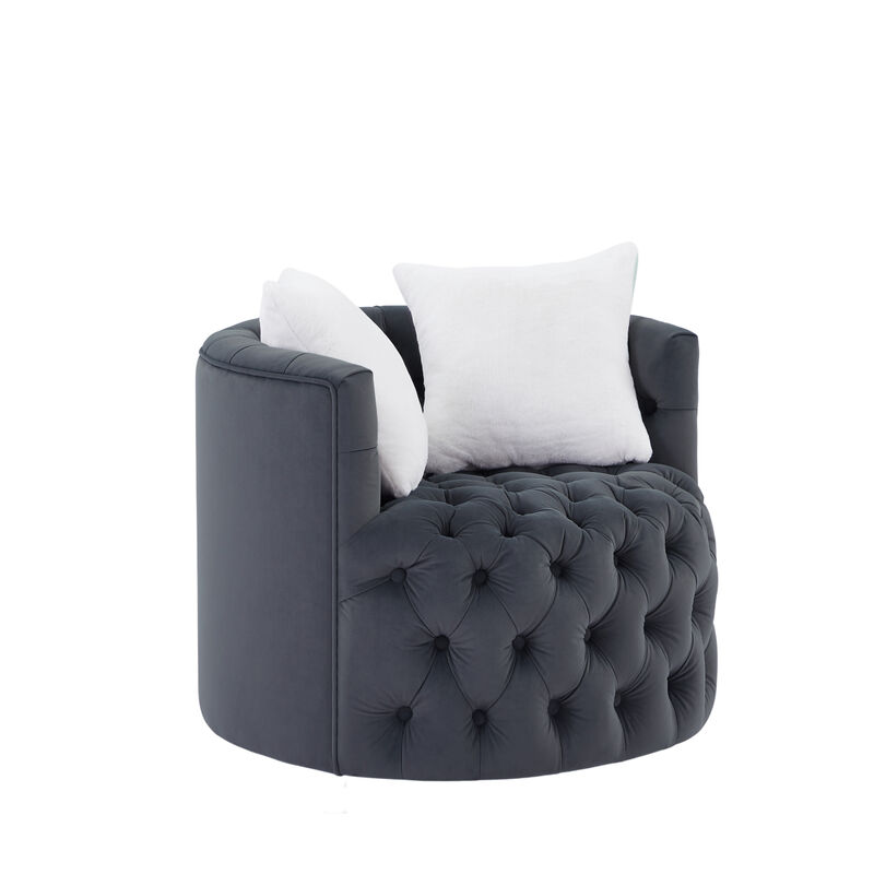Modern Swivel Barrel Chair with 360 Rotating Base and 2 Pillows, Modern Velvet Reading Chair with Shell Chairs' Back, Swivel Chairs for Living Room, Bedroom, Reception Room, Apartment