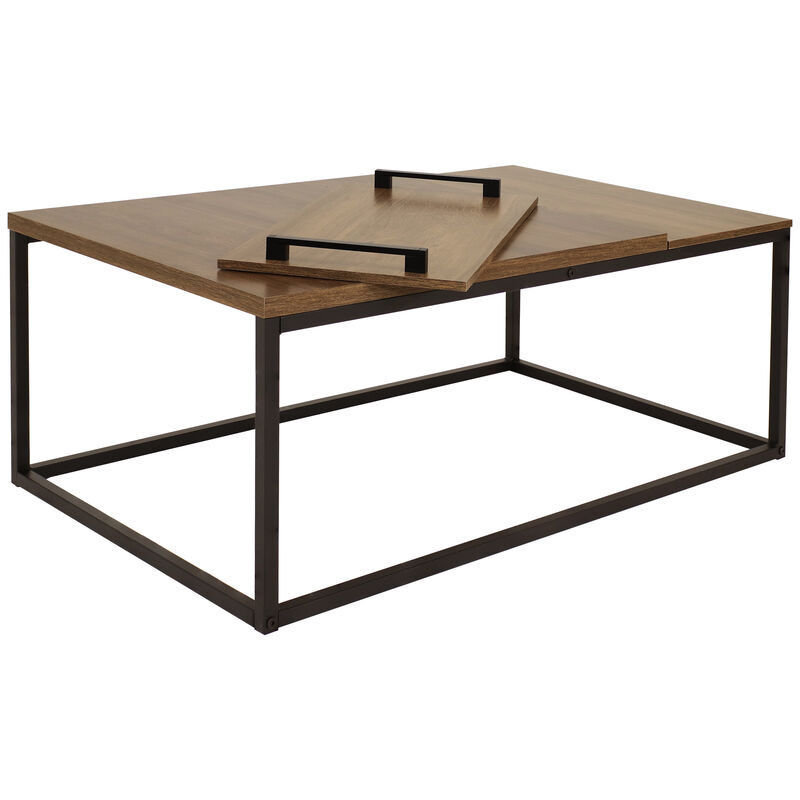 Sunnydaze Industrial Coffee Table with Removable Serving Tray - 16 in H
