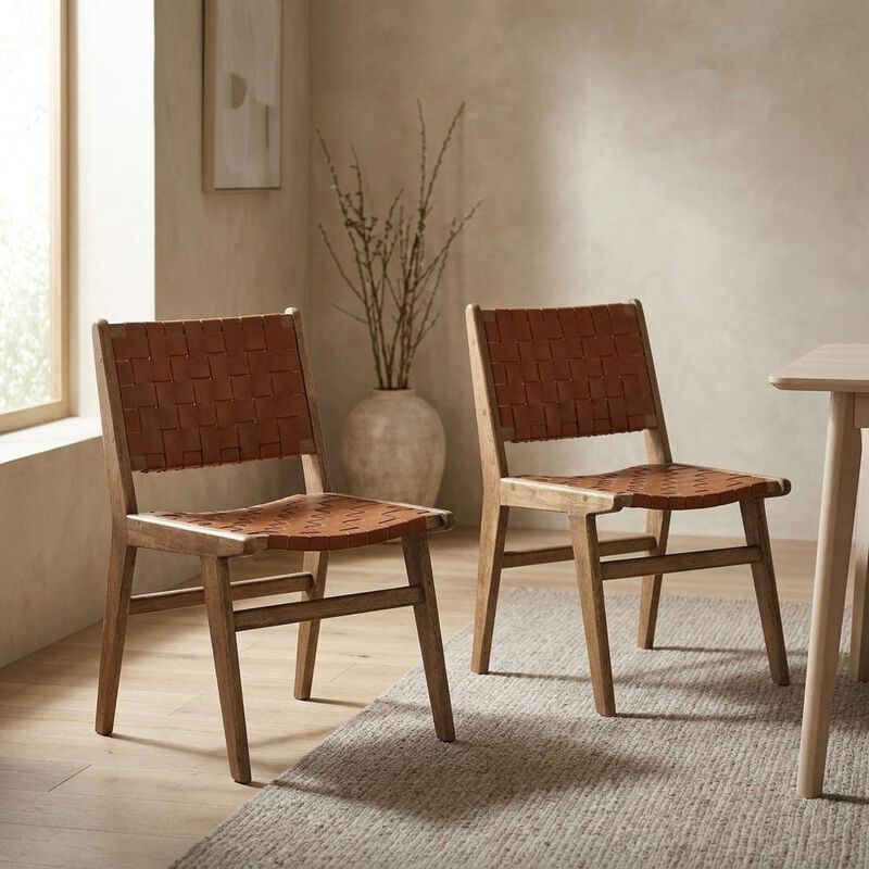 Leather-Upholstered Wood Dining Side Chairs, Set of 2 image number 4