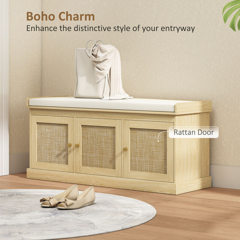 Hivvago Entryway Shoe Bench with Woven Doors and Shelves image number 3