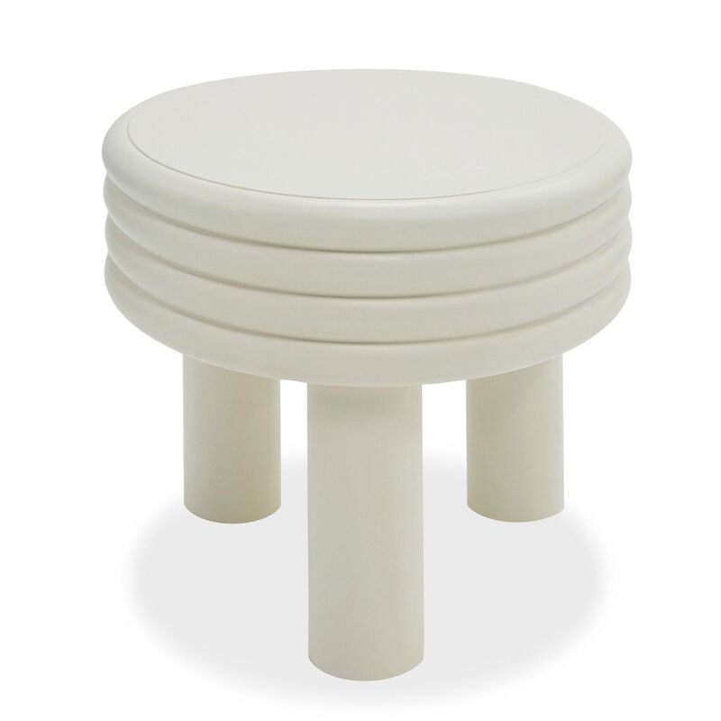 Cid Finley 20 Inch Side End Table, Round Tiered Design, White Gloss Wood
