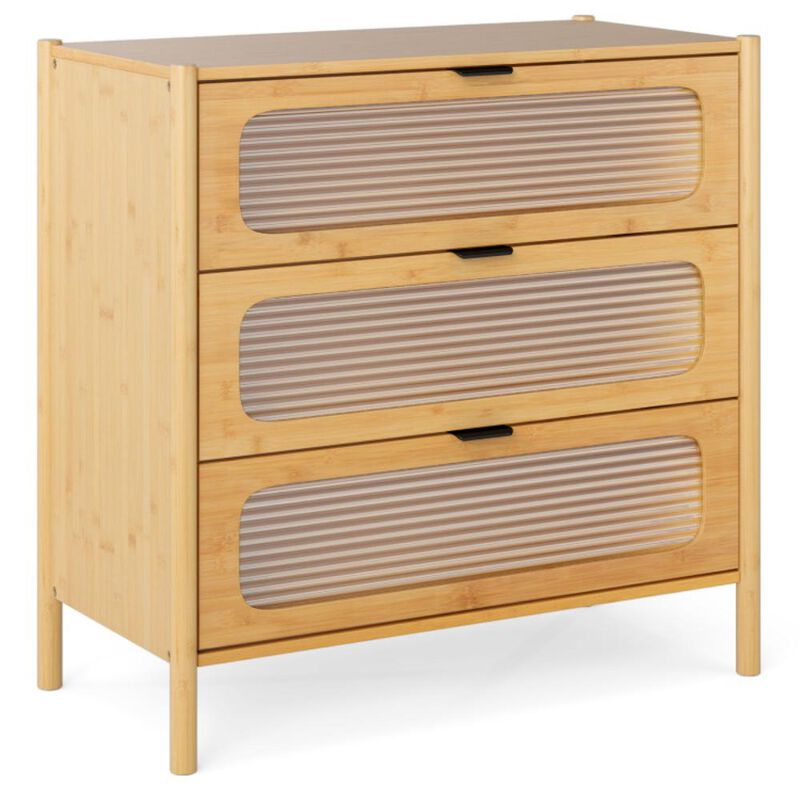 Hivvago 3 Drawer Mid Century Modern Chest of Drawers with Reeded Tempered Glass Front