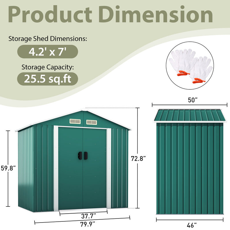 4.2’ x 7’ Outdoor Storage Shed with Sliding Door