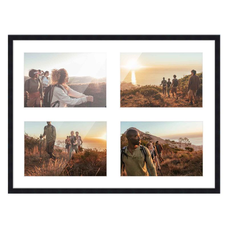 10x14 Wood Collage Frame with White Mat For 4 4x6 Pictures