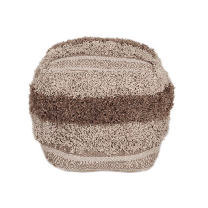 Hivvago 18 Inch Beige Striped Pouf Ottoman