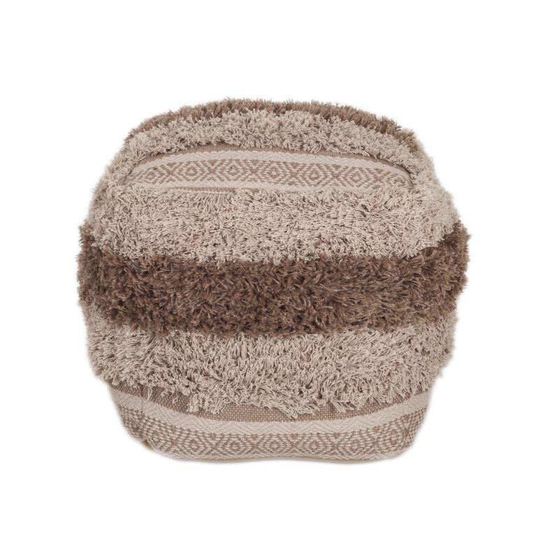 Hivvago 18 Inch Beige Striped Pouf Ottoman