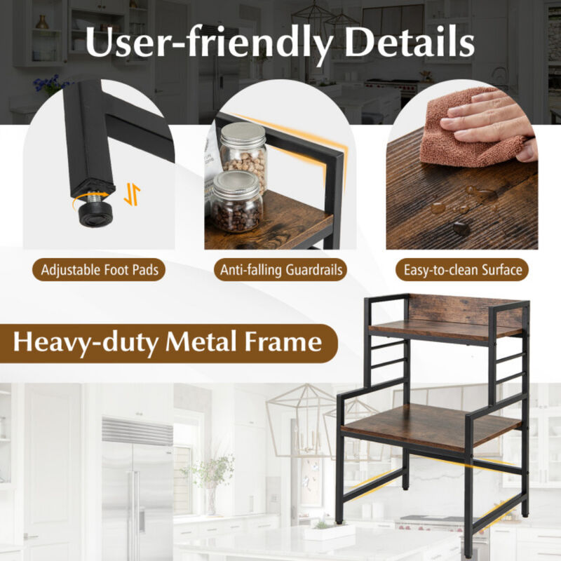 3-Tier Microwave Oven Stand with 2 Storage Shelves and Heavy-Duty Frame-Rustic Brown image number 8