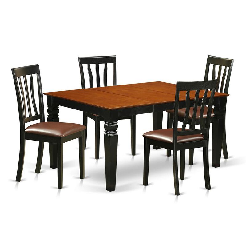 5 Pc Dinette set with a Dinning Table and 4 Leather Dining Chairs in Black