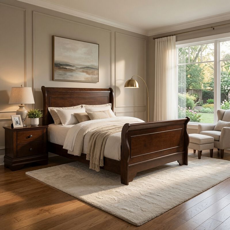 Queen Bedroom Set, Brown Wood, 2 Piece Set with Nightstand image number 8