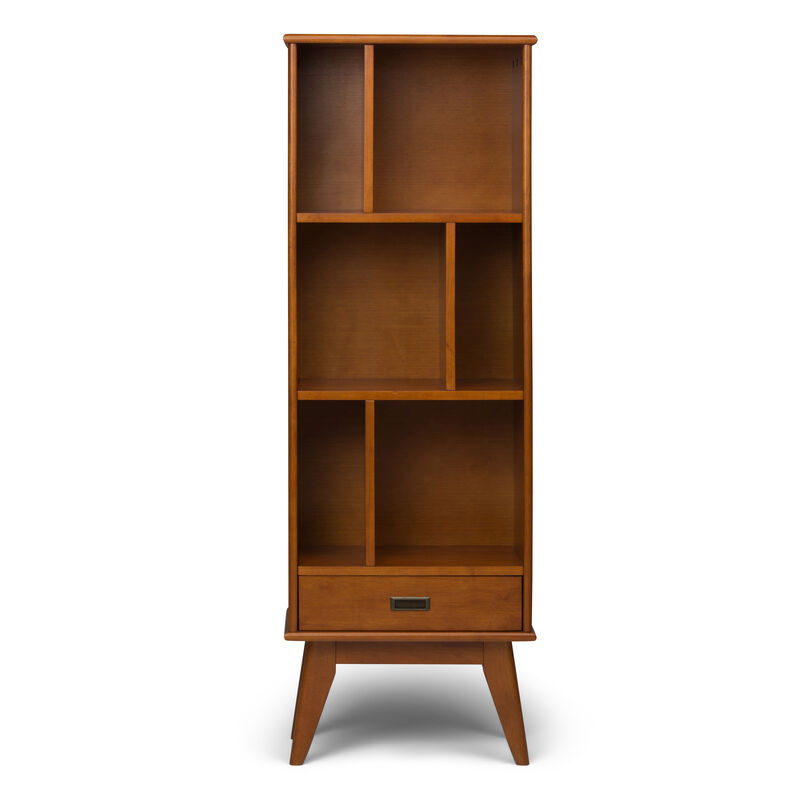 Draper SOLID HARDWOOD 64 inch x 22 inch Mid Century Modern Bookcase and Storage Unit in Teak Brown