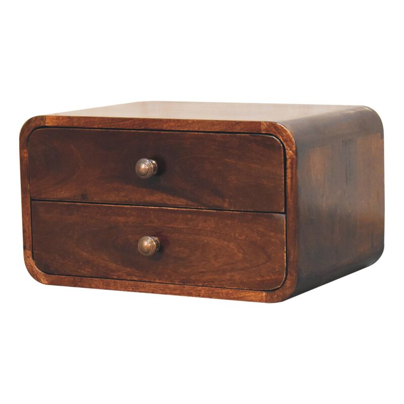 Artisan Furniture Solid Wood Curved California Walnut Wall Mounted Bedside