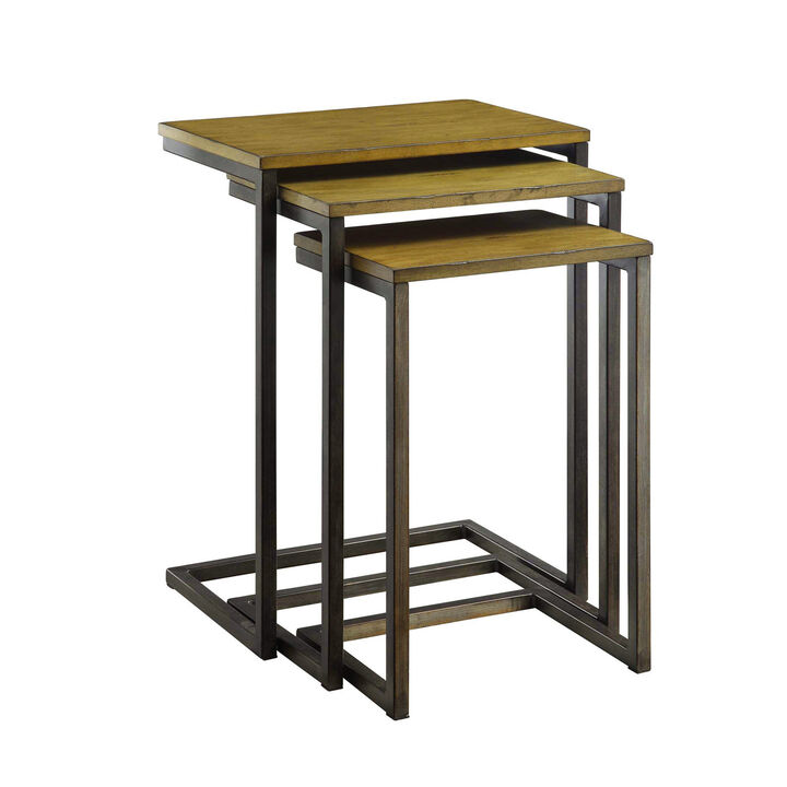 Solid Wood and Metal Nesting End Tables, Set of 3 Compact Tables for Living Room