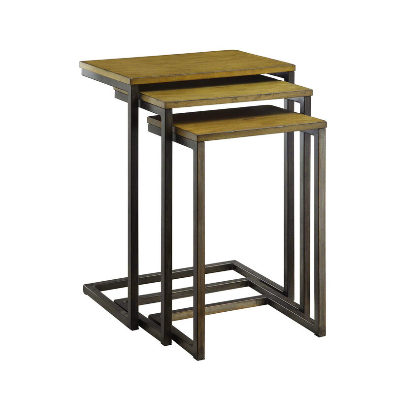 Solid Wood and Metal Nesting End Tables, Set of 3 Compact Tables for Living Room