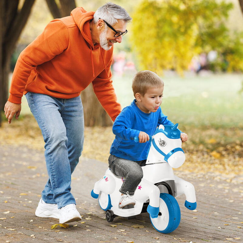 Kids 12V Ride On Unicorn Toy with Training Wheels and Horse Riding Design image number 3