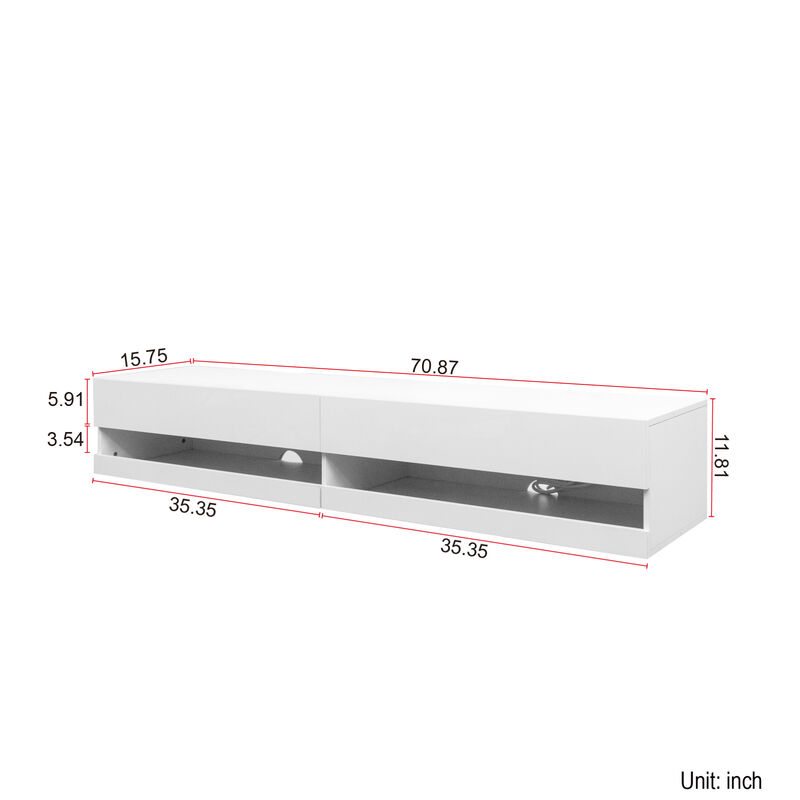 GOODSILO Modern Floating Wall Mounted Media Console with LED Lighting and Integrated Charging Station for Home Entertainment image number 2