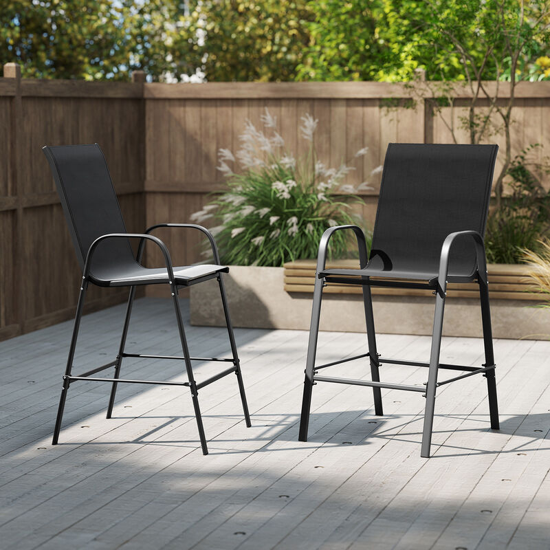 Set of 2 Patio Bar Height Stools with Fabric Seat and Armrests image number 3