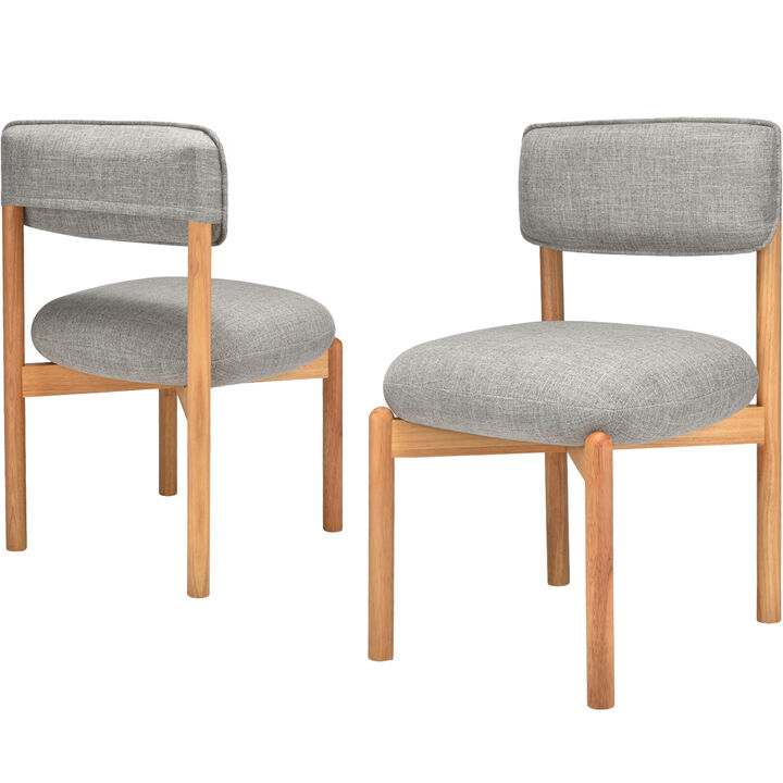 Modern Wooden Blended Linen Kaki Dining Chair Set of 2