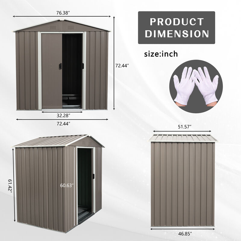 Streamdale 6FT X 5FT Outdoor Metal Storage Shed Gray